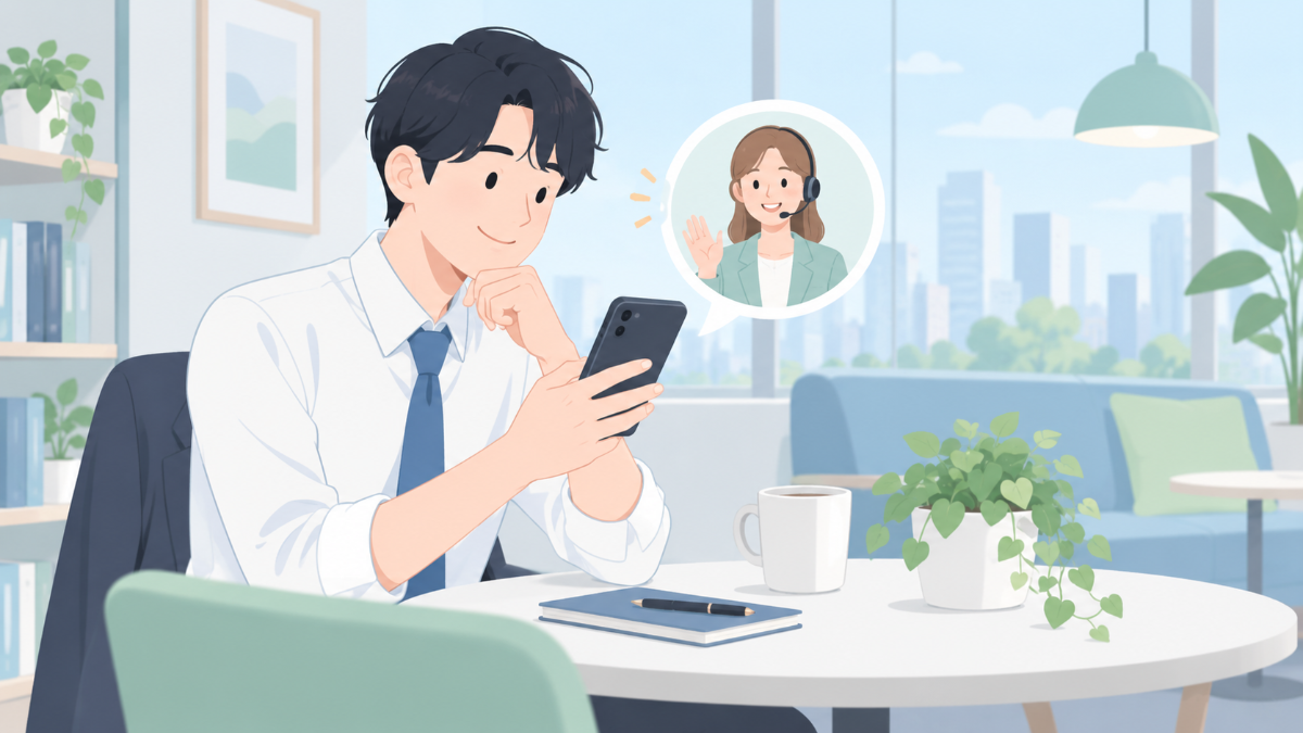 スマホでAI英会話アプリを使い、通勤や休憩のすきま時間に英語を話す様子のイメージ画像