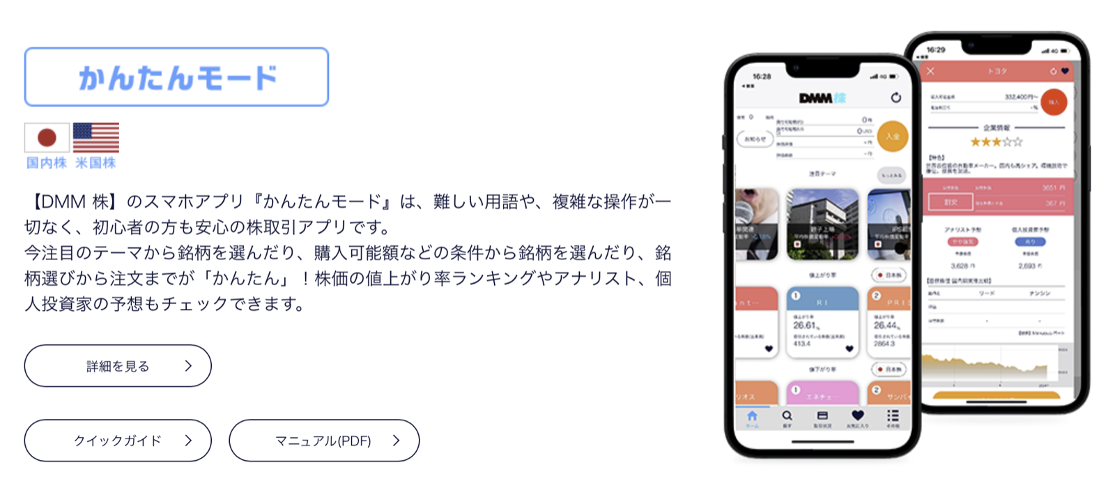 DMM株アプリ「かんたんモード」の紹介画面(公式サイト)