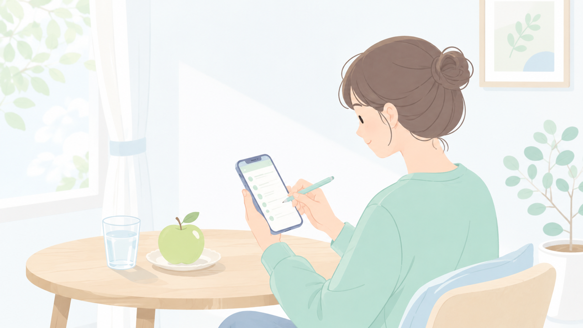 スマホのメモアプリに体調を1行ずつ書きためているイメージ